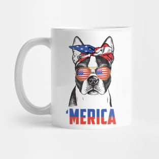 Boston Terrier Merica Bandana USA Flag 4th Of July Mug